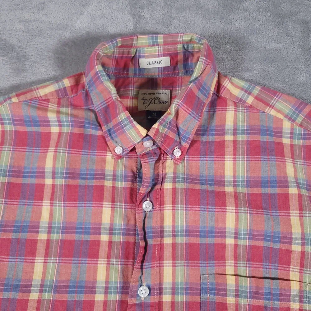 J Crew Shirt Mens Medium Red Yellow Blue Plaid Button Down Classic Cotton Casual
